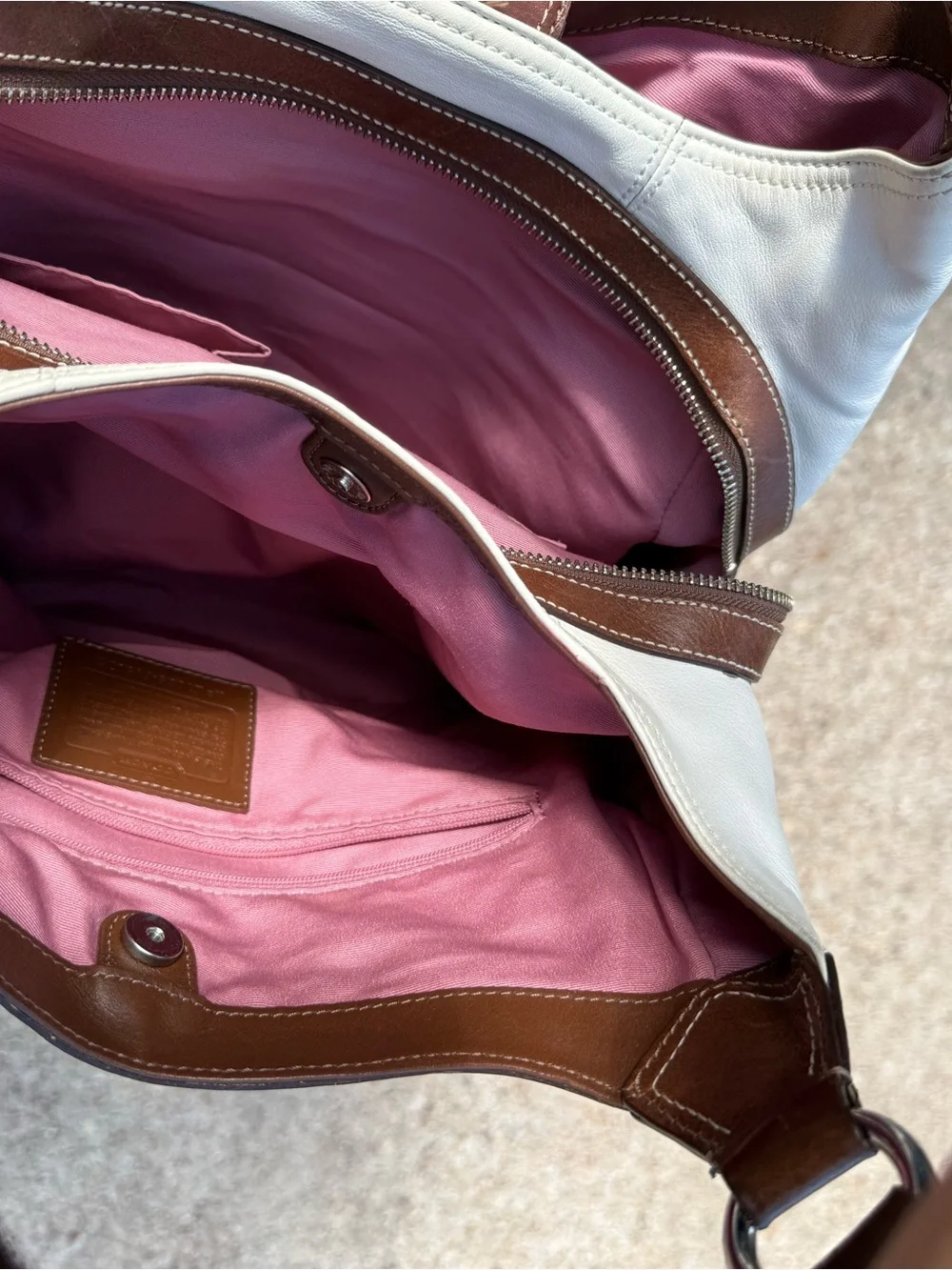 Coach SoHo White Leather Hobo Bag with Brown Trim